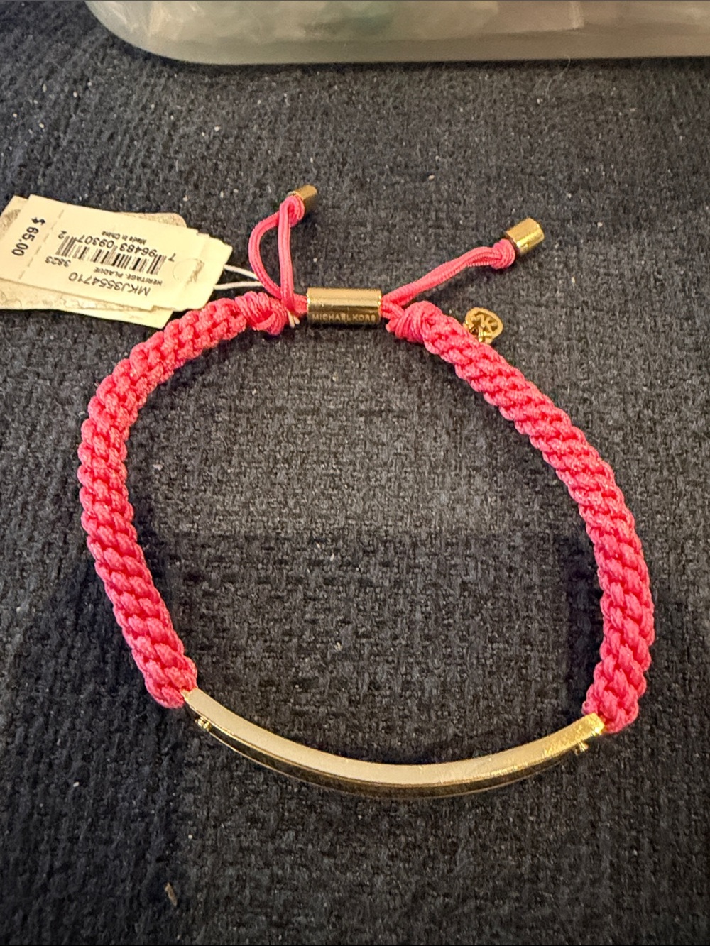 Michael Kors Coral Pink Braided Cord Bracelet with Gold Bar